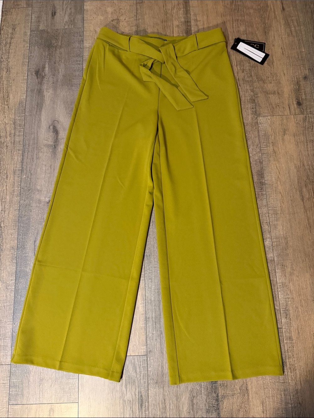 High-Rise Tie-Waist Wide Leg Pants — lime green